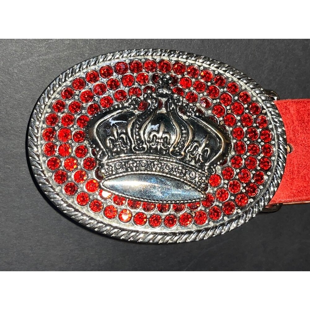 Red Rhinestone Crown Belt Buckle Genuine Leather Belt 30 In Sparkle Queen Jewels